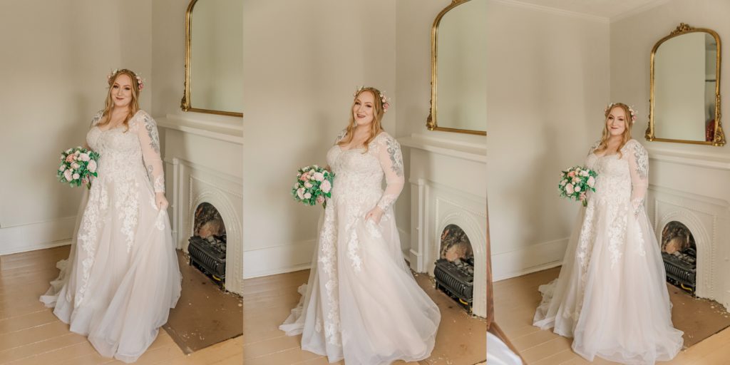Full length portraits of the Bride on her wedding day.